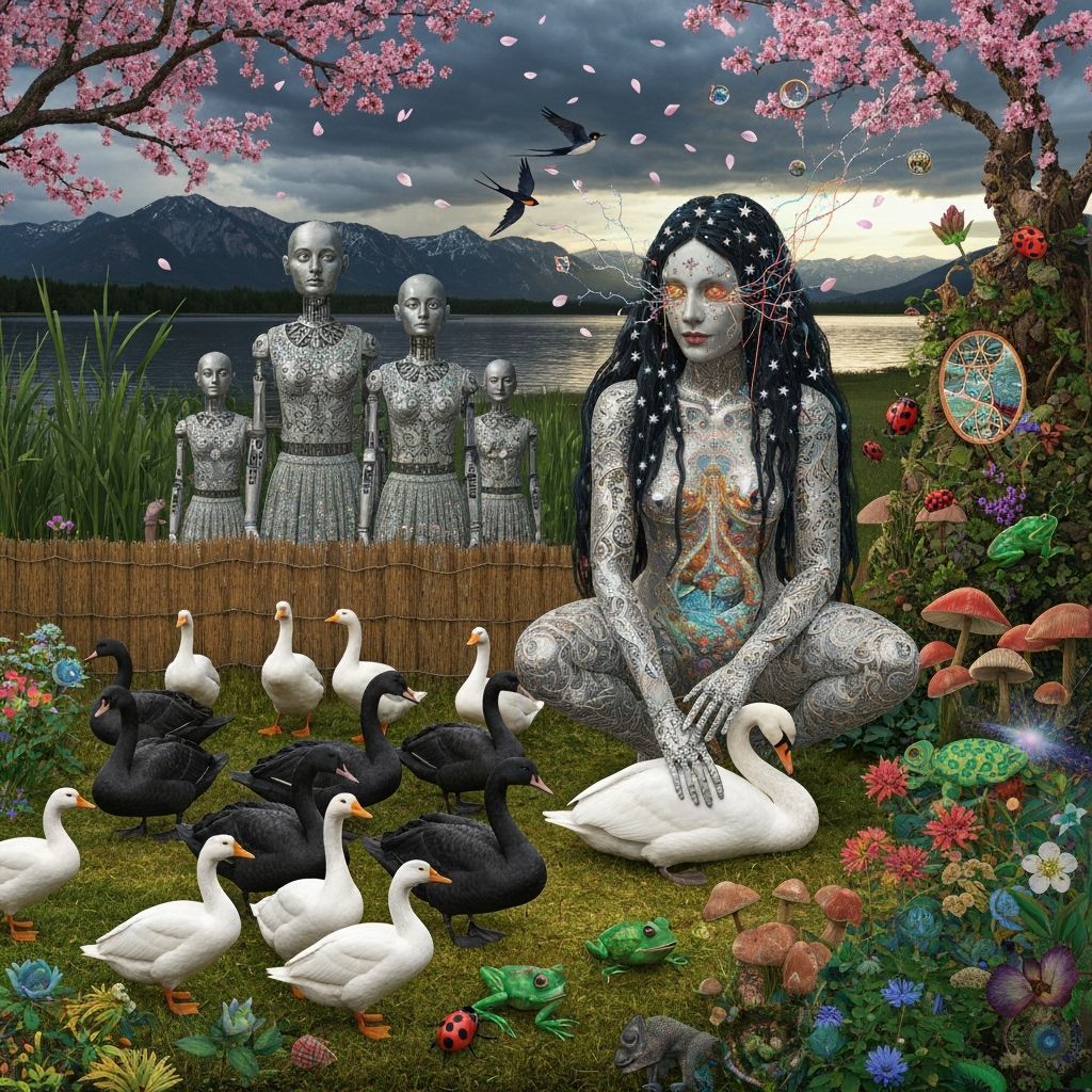 1920s Folkloric Robot with Stardust Hair and Twins in Eco-Ga...