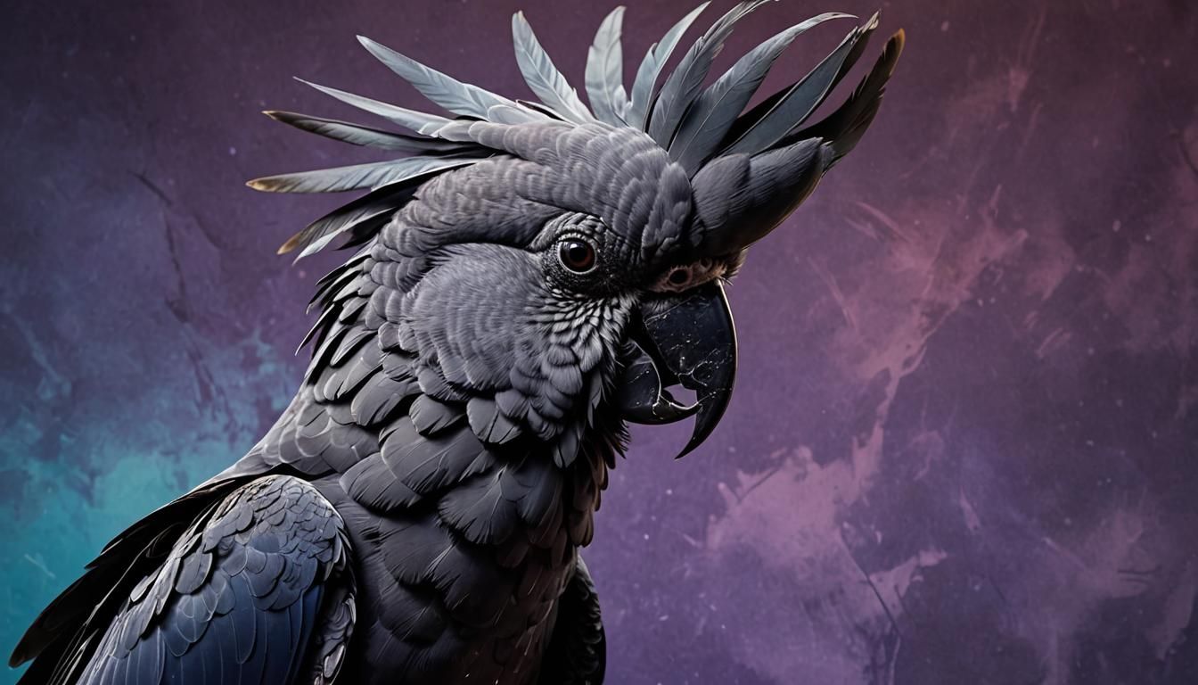 Dark Purple Cockatoo Preening: Hyperrealistic Splash Art