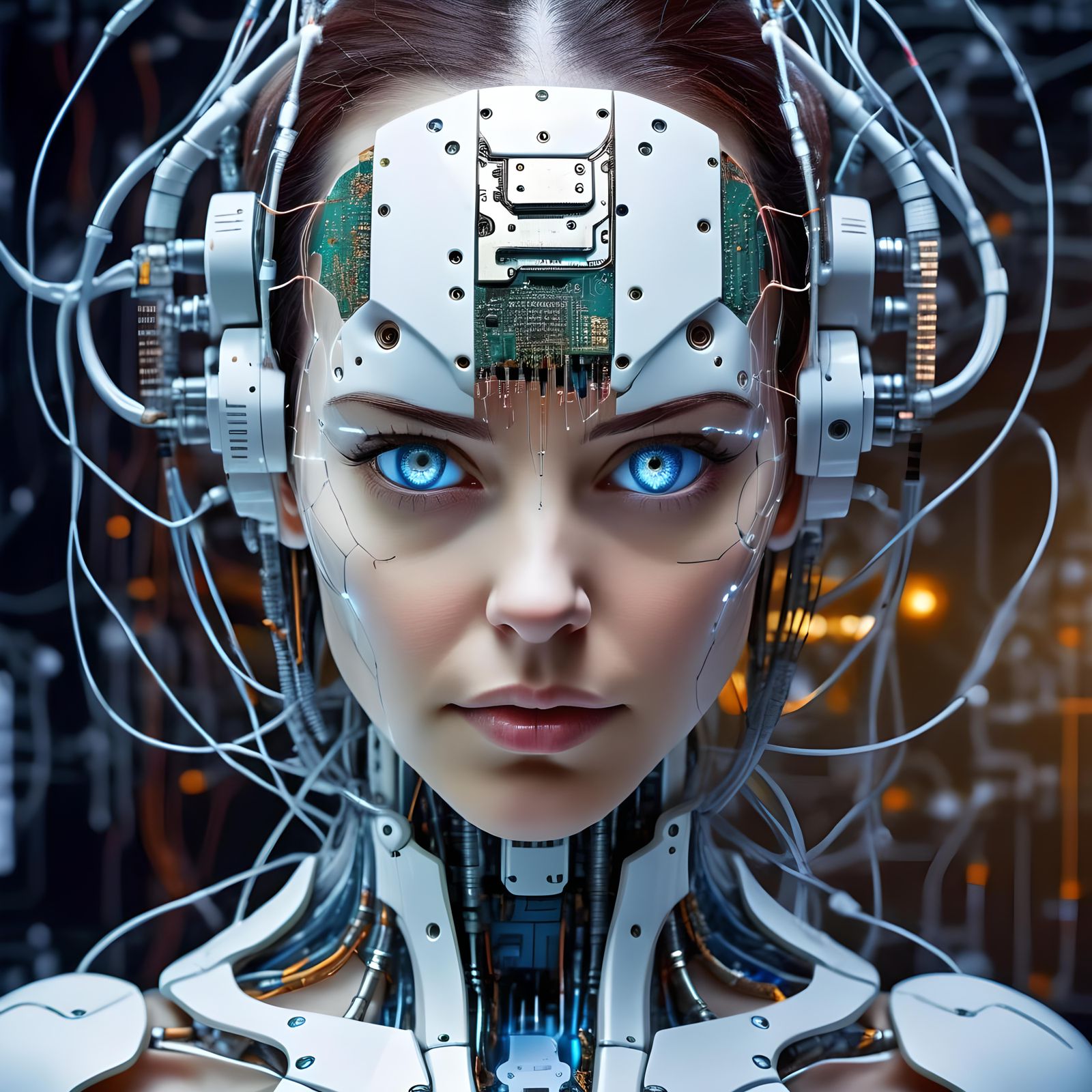Intelligent Female Cyborg with Cybernetic Enhancements