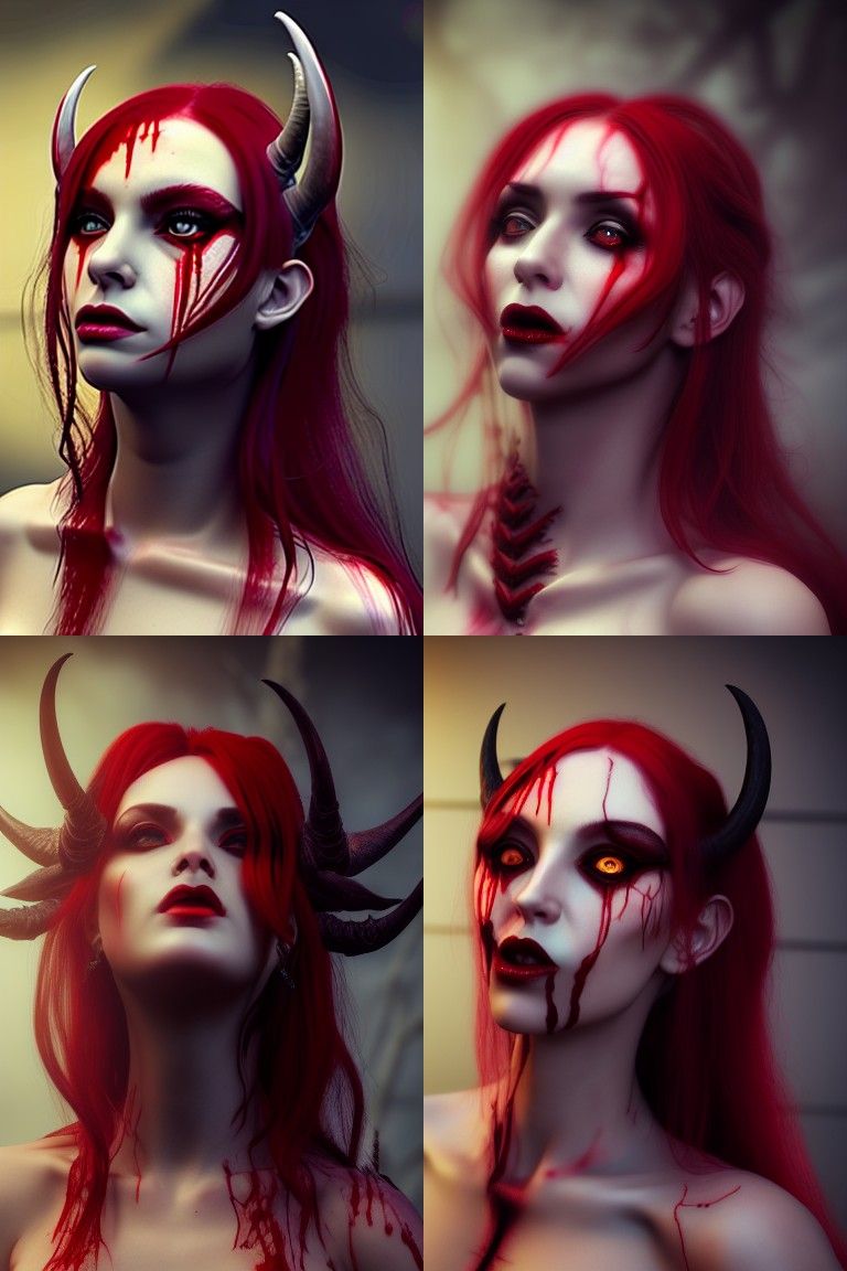 Sinister Red Succubus Portrait in Renaissance Style
