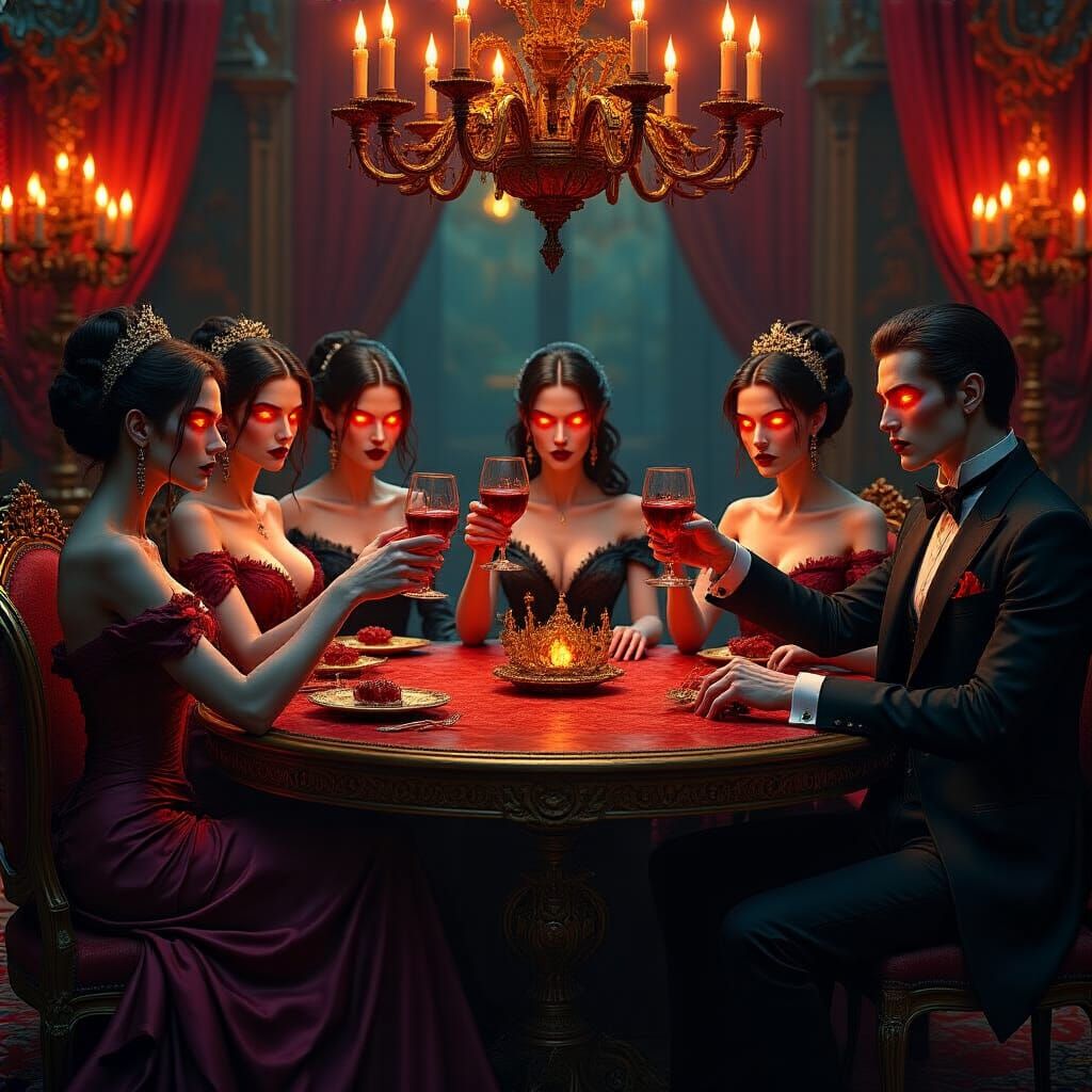 Elegant Vampires Toast in Hyperrealistic Style