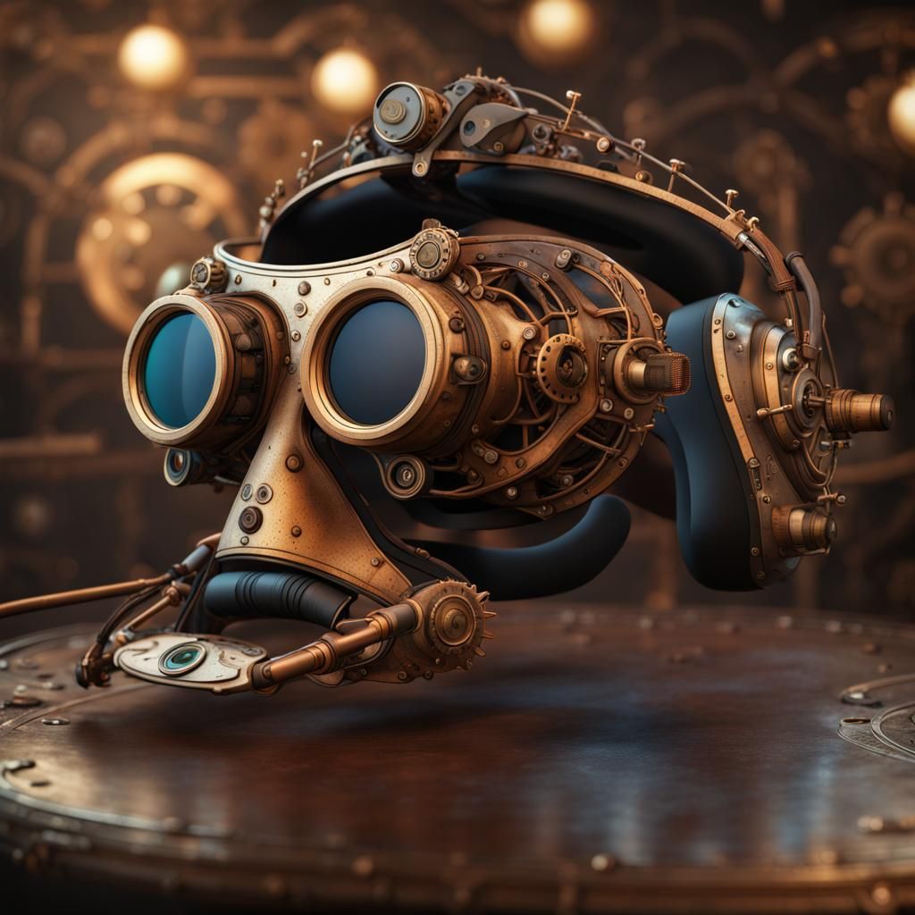 Steampunk VR Headset in Detailed Matte Painting