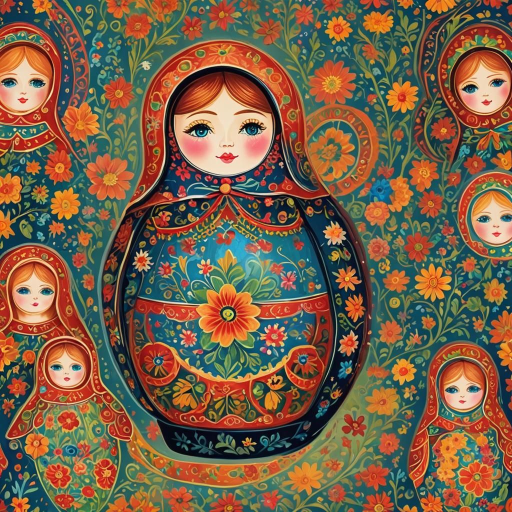 Brightly Colored Russian Doll Painting