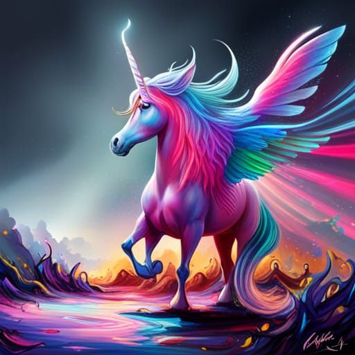 Colorful Unicorn with Butterfly Wings in Graffiti Style