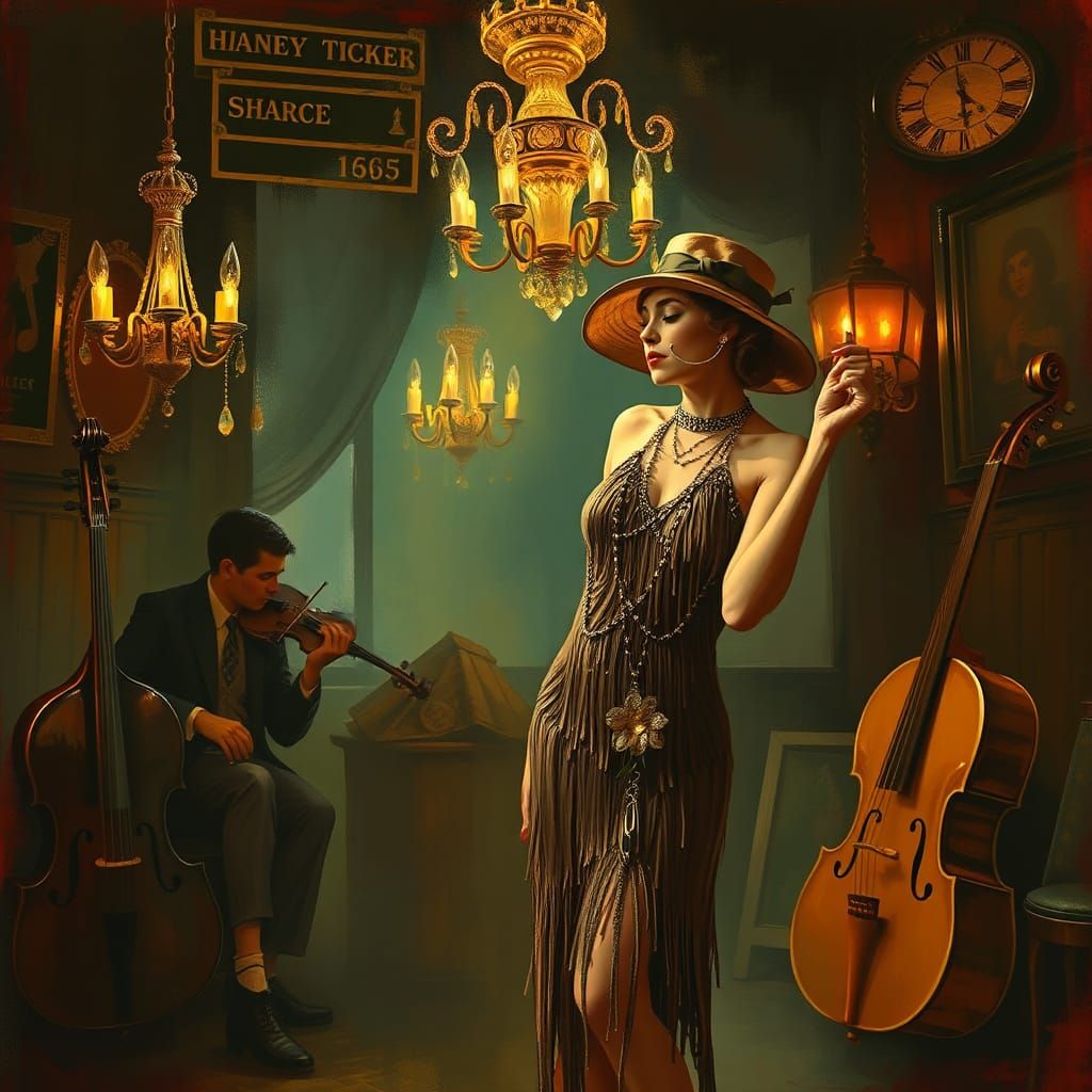 Flapper Girl Dancing Charleston in Art Deco Style