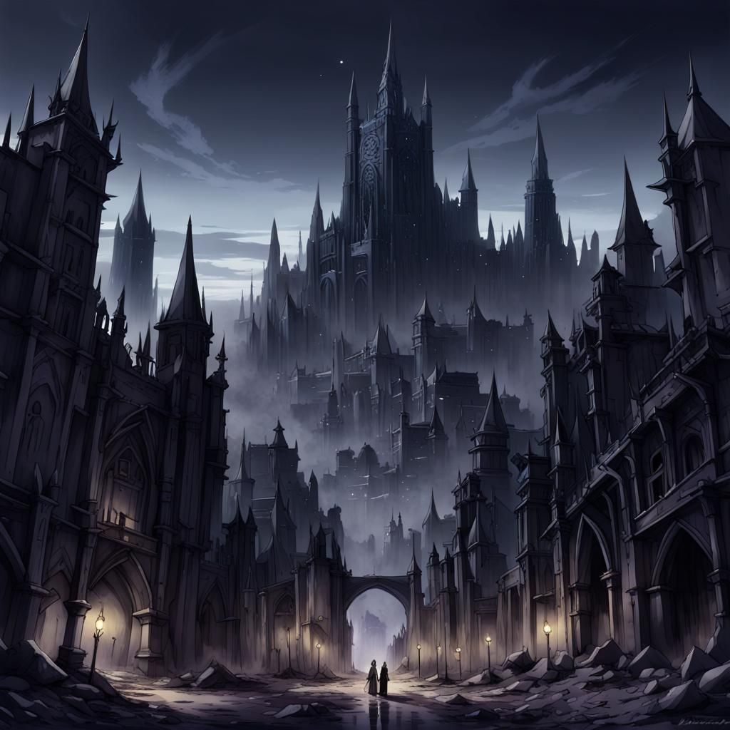 Fantasy Gothic City in Anime Style