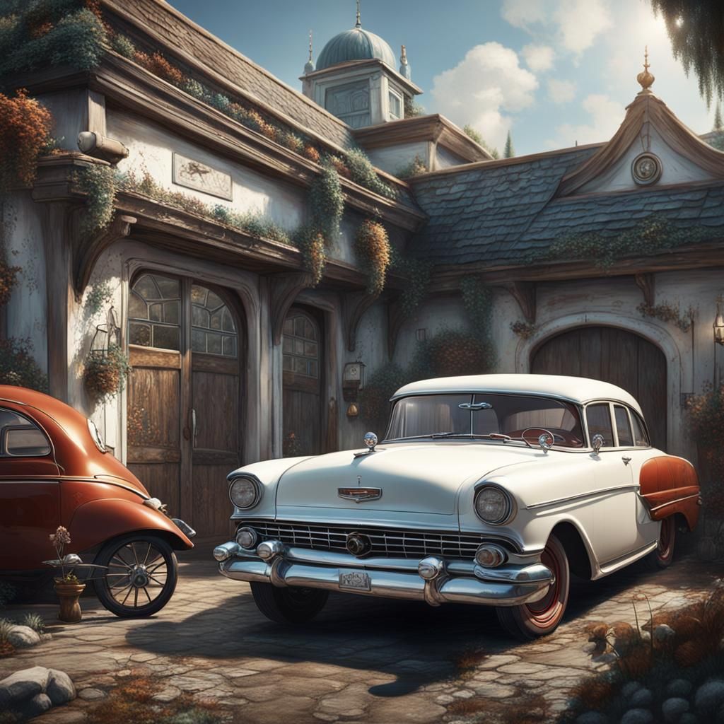 Vintage Car Collector in Detailed Matte Painting