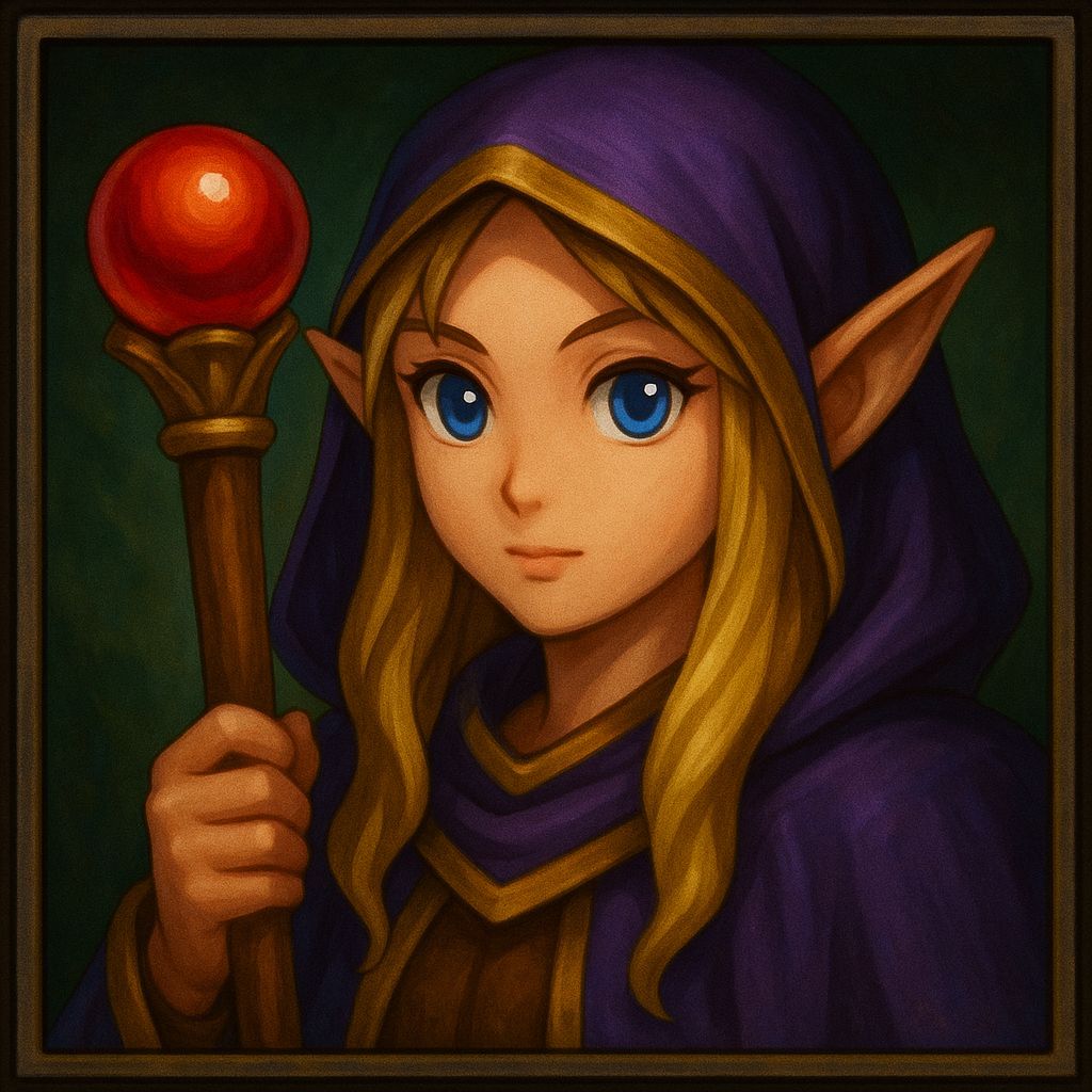 Elven Sorceress Game Icon in Pixel Art Style