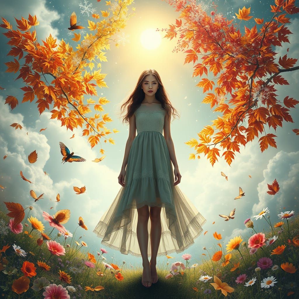 Whimsical Seasons Tapestry: Timeless Harmony in Vibrant Colo...