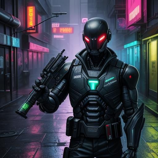 RoboCop with Venom Gun in Cyberpunk Graffiti Art