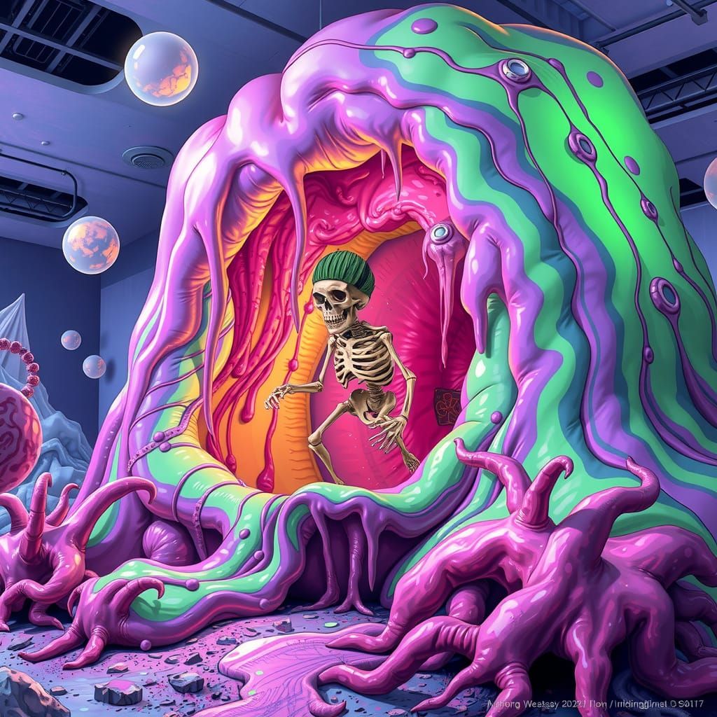 Surreal Slime Creature with Skeleton, Digital Art