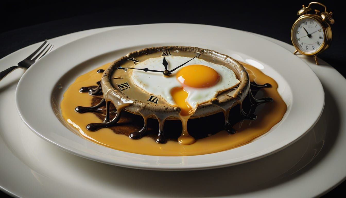 FRIED EGG CLOCK WITH CHEESE AND CHOCOLATE SAUCE