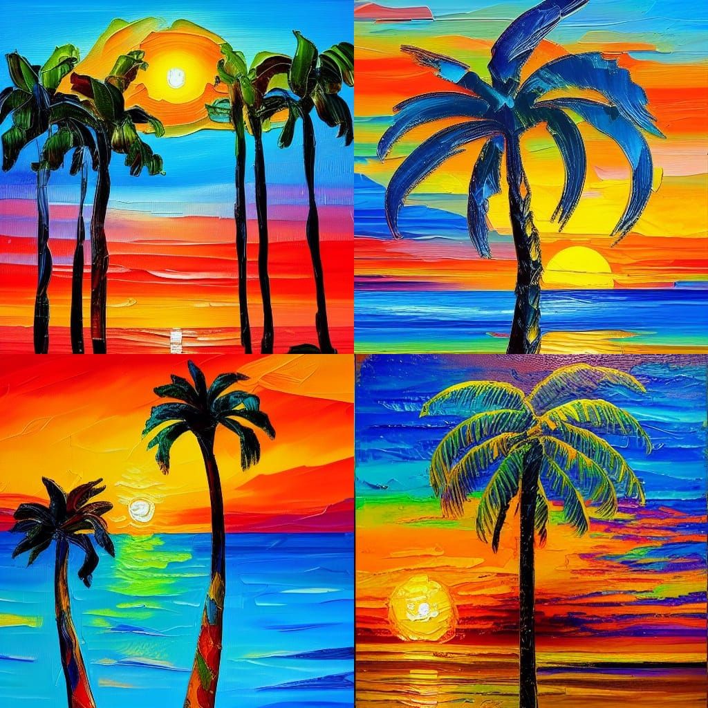 Expressionist Palm Tree Sunset Impasto Painting