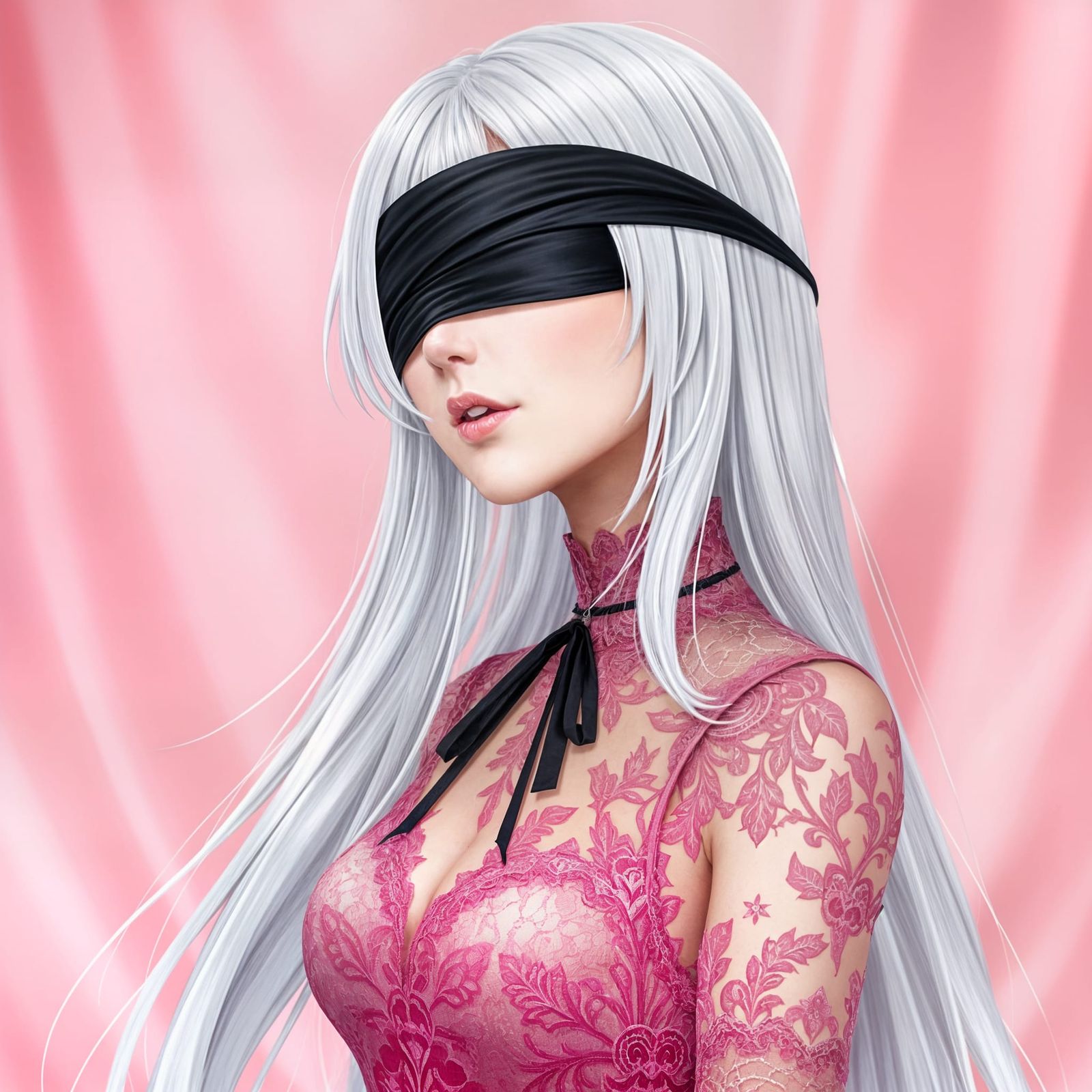 Sensual Anime-Inspired Beauty in Monochromatic Rose