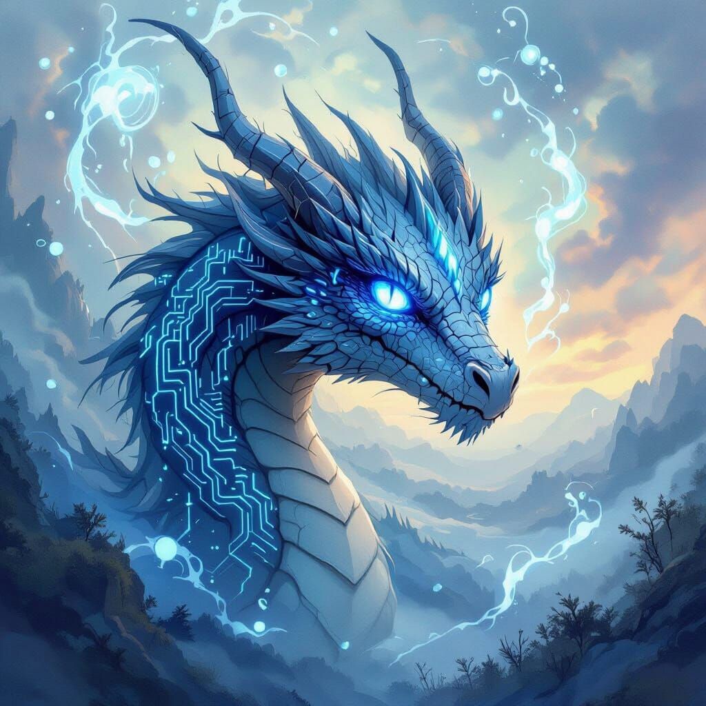 Mystical Dragon in Ethereal Landscape