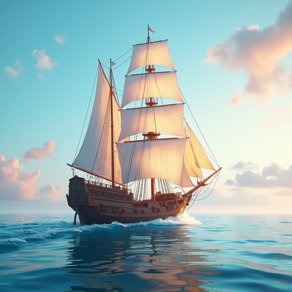 Sailing Ship at Dawn: Fantasy Matte Painting