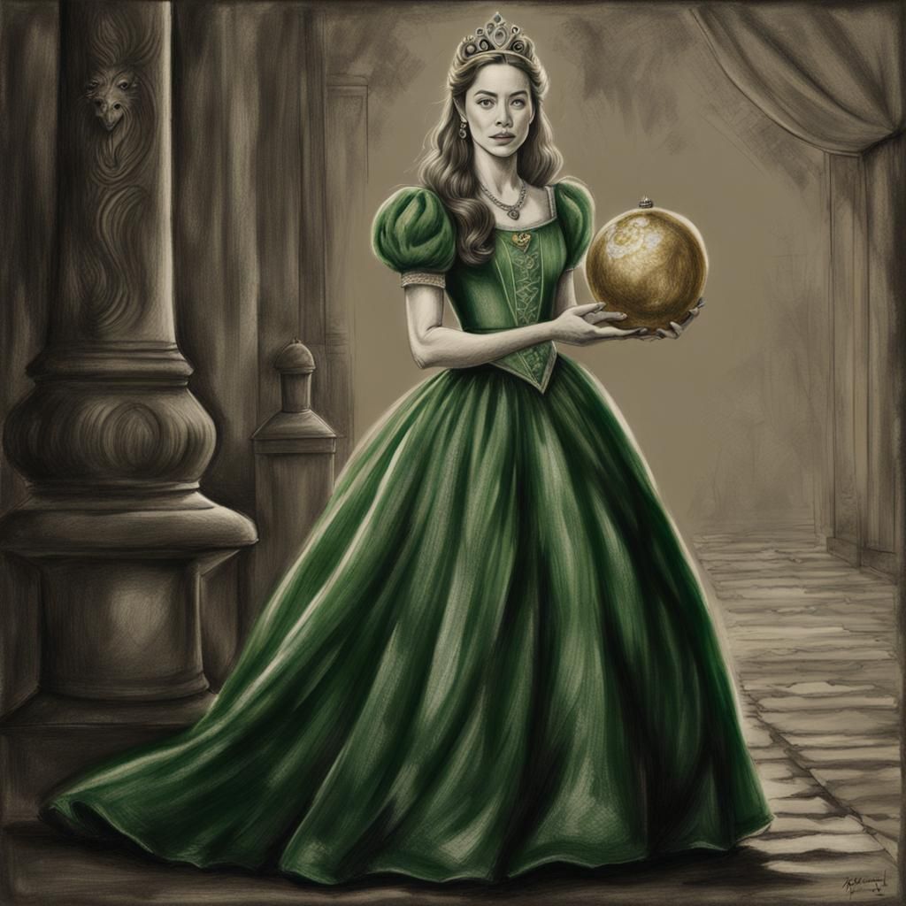 Princess in Charcoal Illustration with Frog
