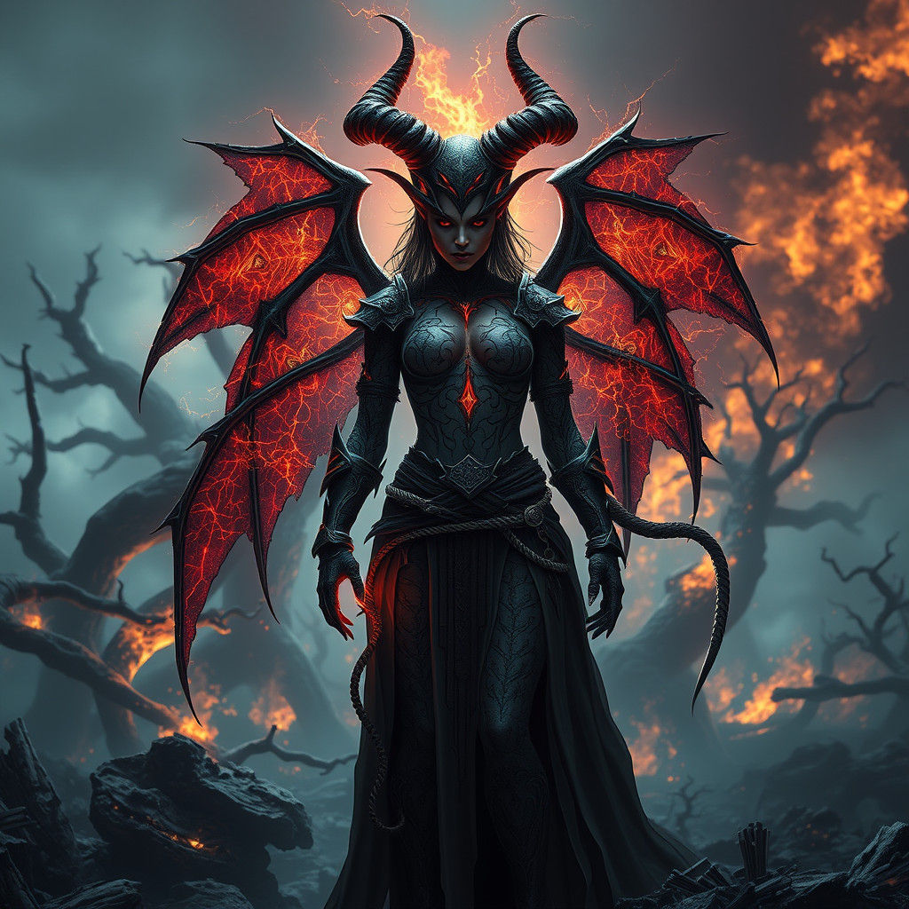 Demonic Warrior's Macabre Transformation in Surreal Landscap...