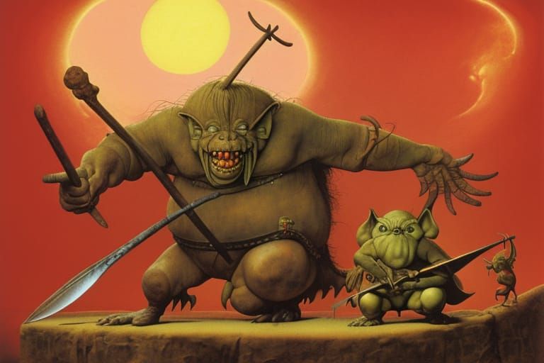 Fat Goblin with Battle Axe in Fantasy Art Style