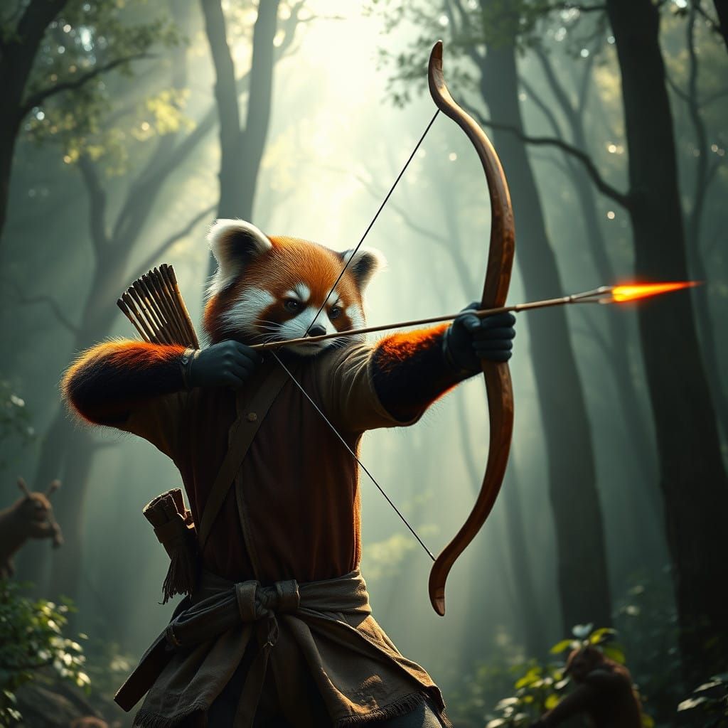Red Panda Ranger Battles Enemies in Ancient Forest