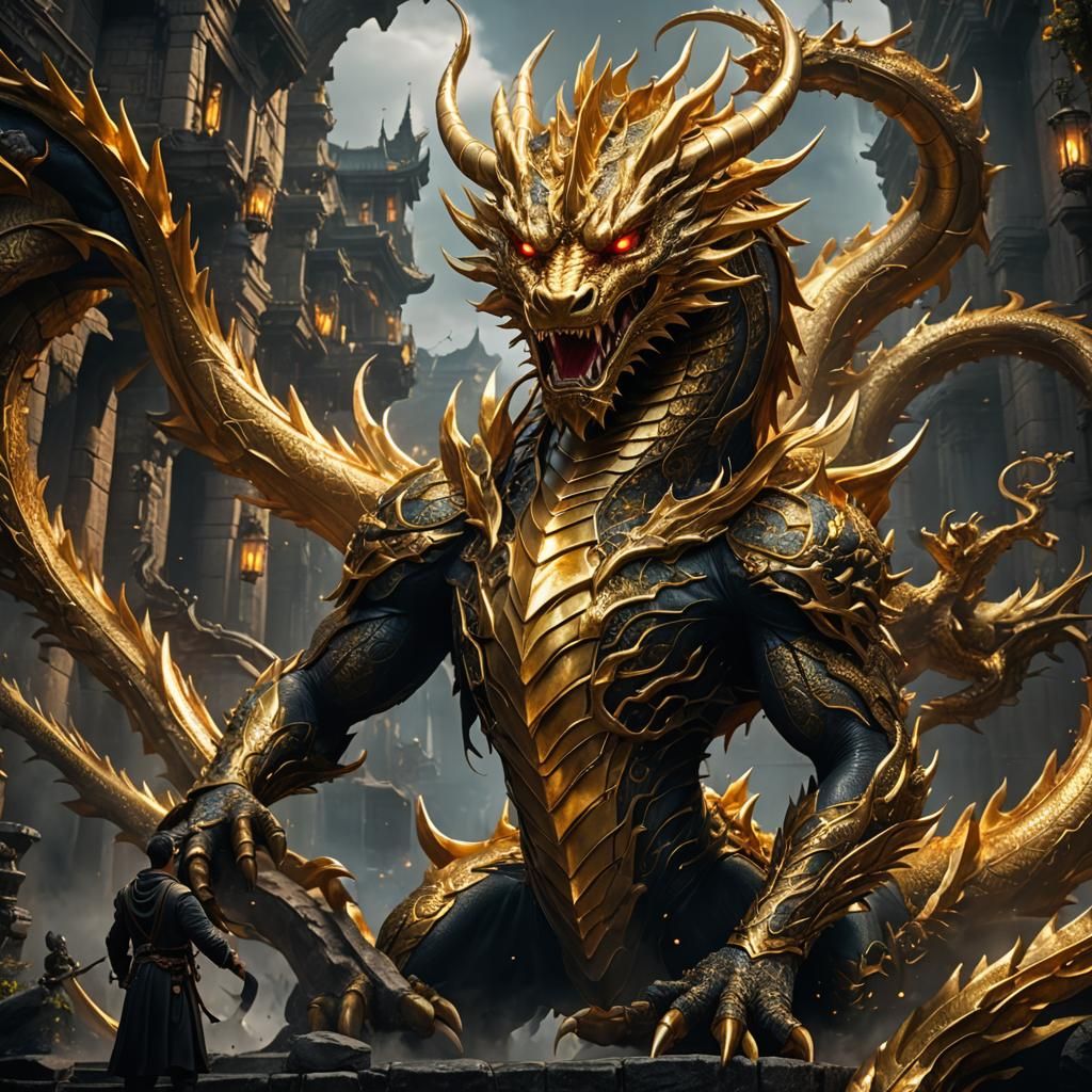 Golden Dragon Ensnared: Fantasy Concept Art
