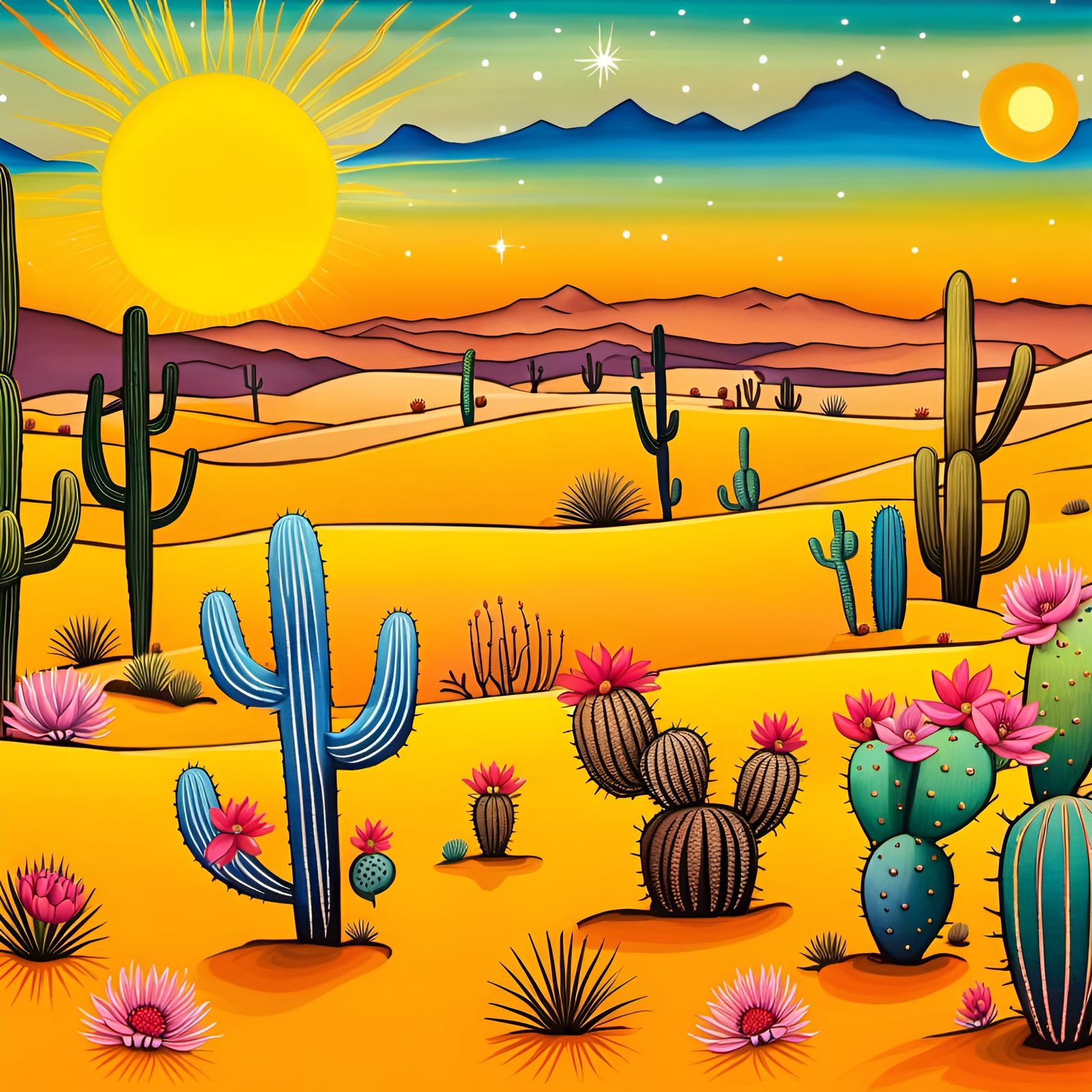 Joyous Desert Critters Skeletons in Art Brut Style
