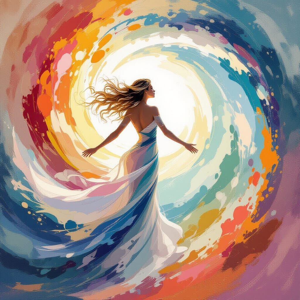 Ethereal Woman Emerges from Vortex of Paint