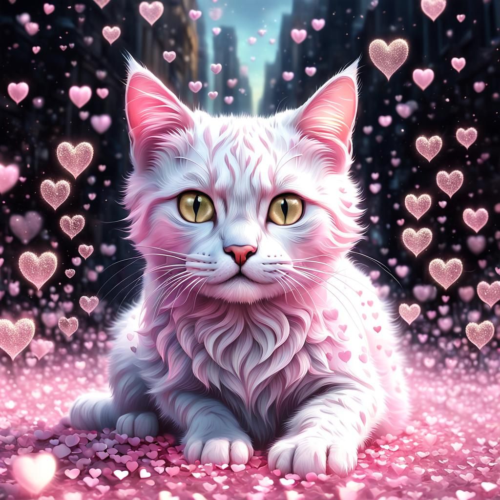 Cat Made of Sparkling Pink Hearts: Matte Painting
