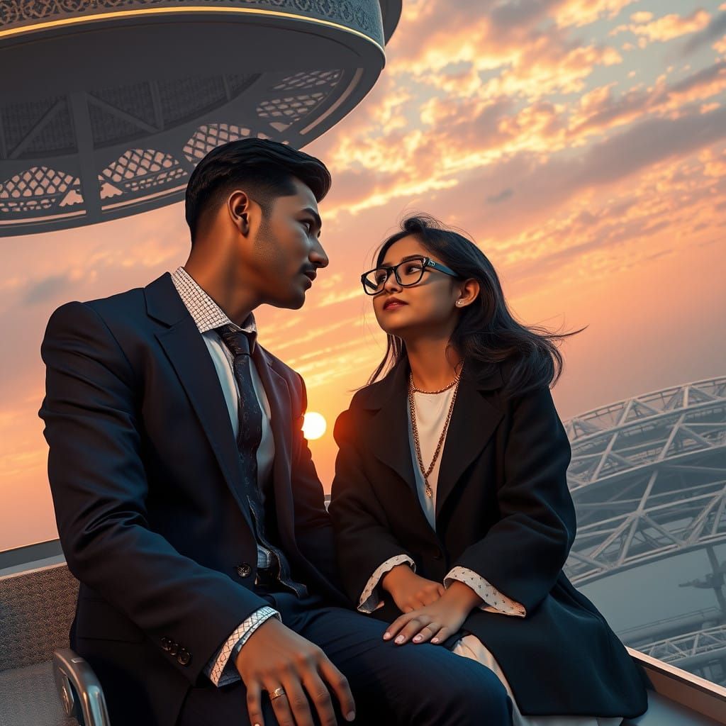 Dapper Young Couple on a Majestic Ferris Wheel