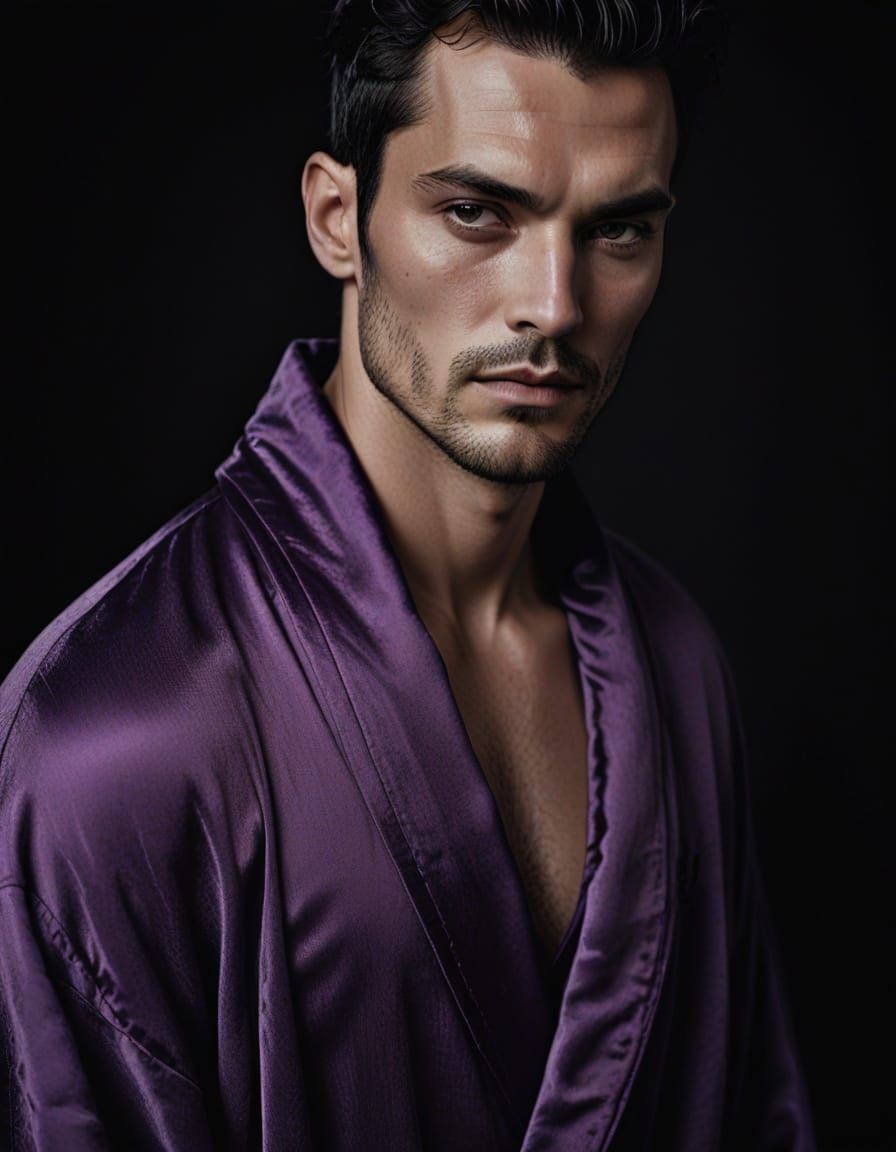 Serious Young Man in Luxurious Purple Robe