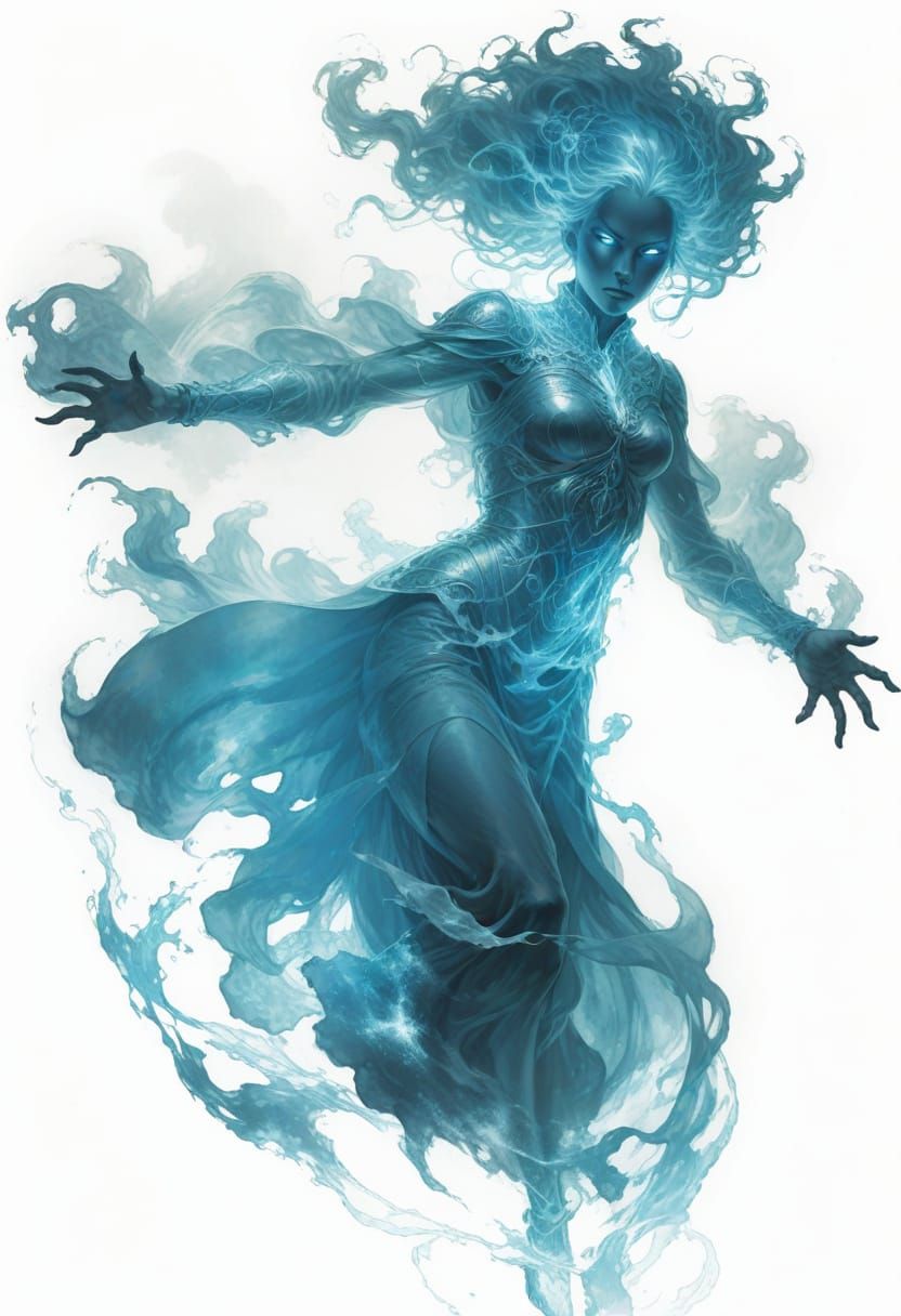 Blue Ghost Spirit in Heroic Fantasy Style