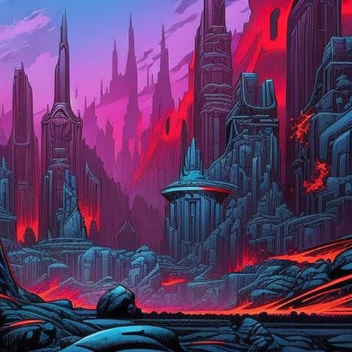 Volcanic City in Comic Book Style
