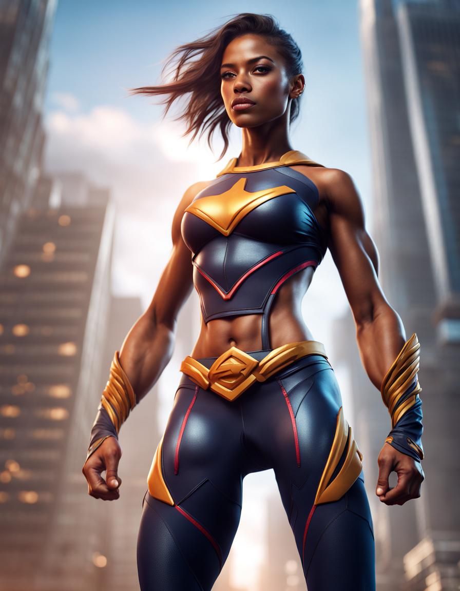 Athletic Superhero Girl with Muscular Abs