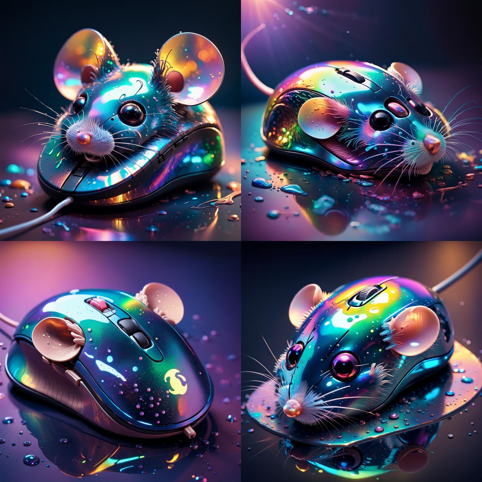 Hyperrealistic 3D Holographic Mouse Splash Art