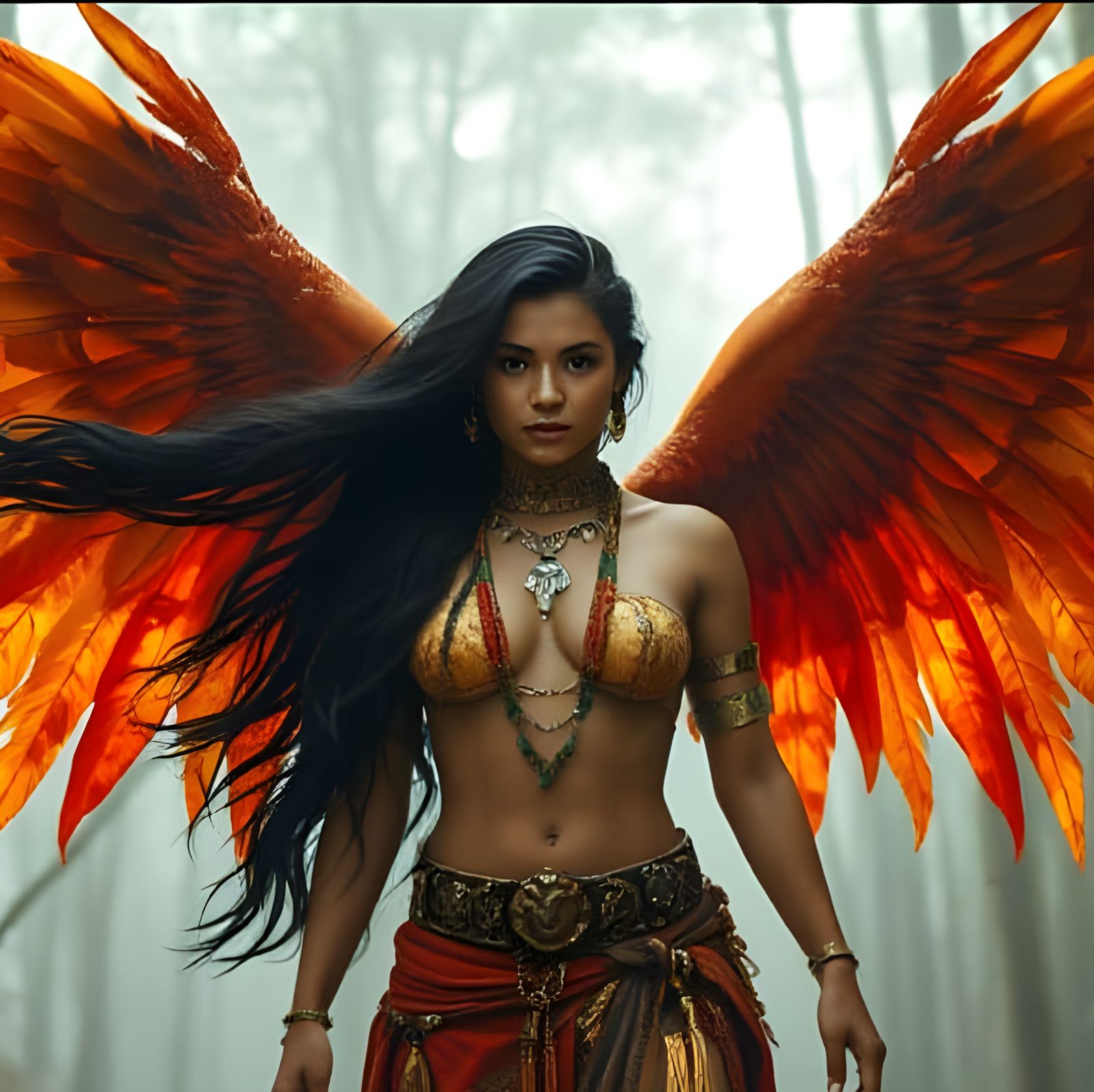 Sensual Winged Warrior in Misty Forest, Classical Art