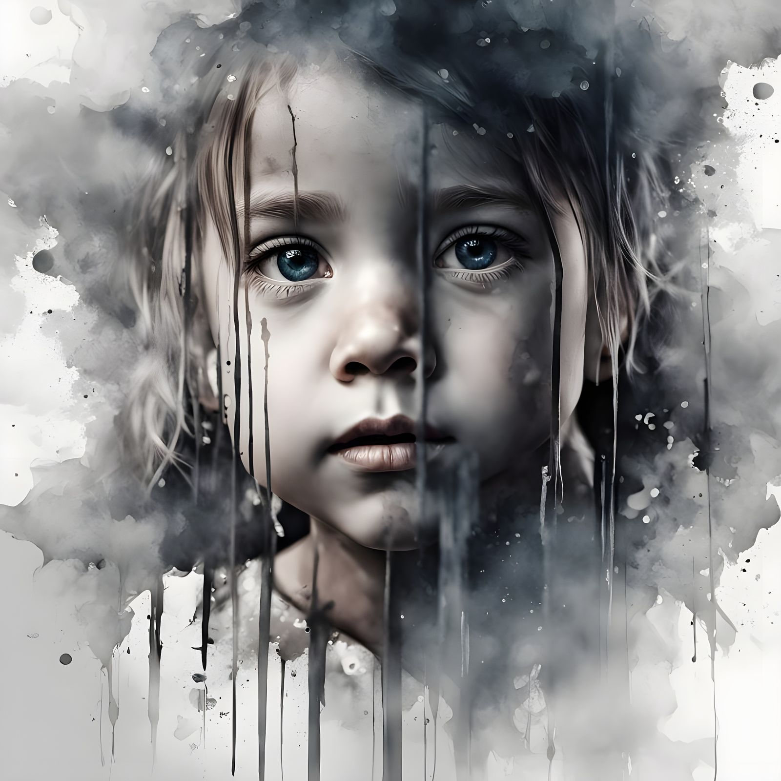 Sad Girl Behind Bars: Digital Watercolor Art