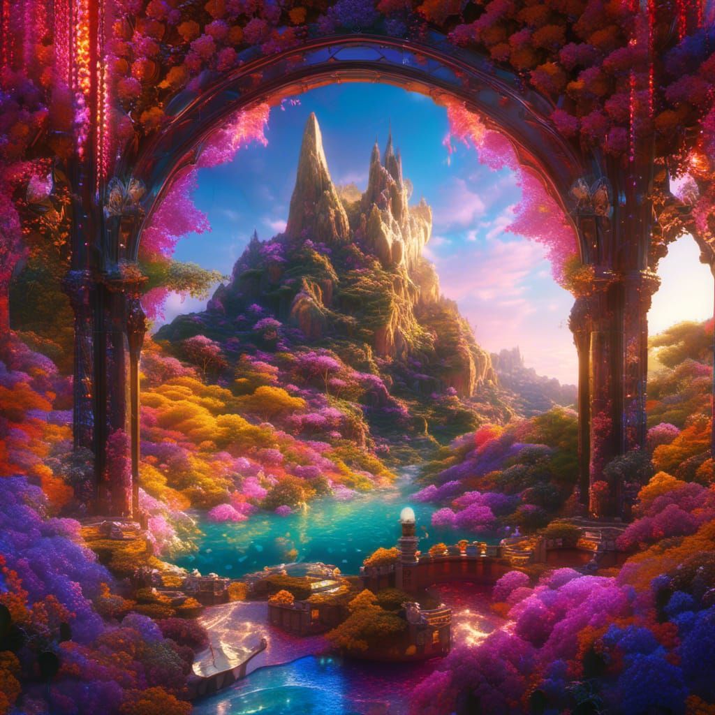 Fantasy Cove in Stained Glass Style