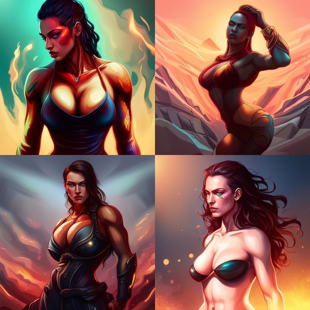 Cyberpunk Amazon Goddess on Fire: Hyperrealistic Splash Art