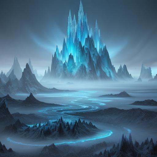 Mystical Ice Structure in Frozen Landscape, Digital Painting