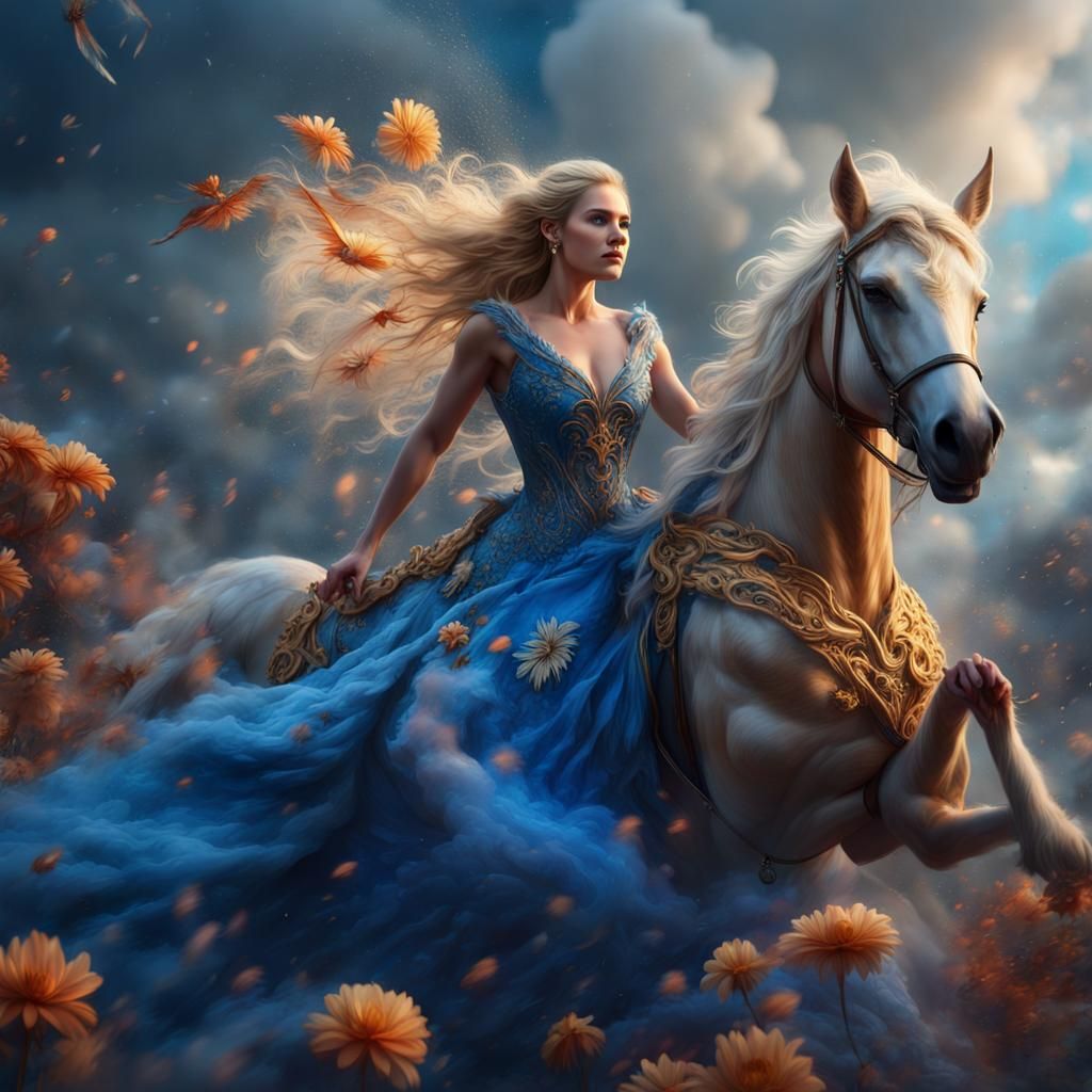 Woman on Mythical Creature in a Fantasy Artscape