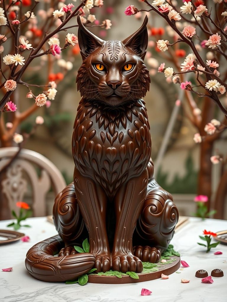 Chocolate Lynx Surrounded by Chocolate Landscape