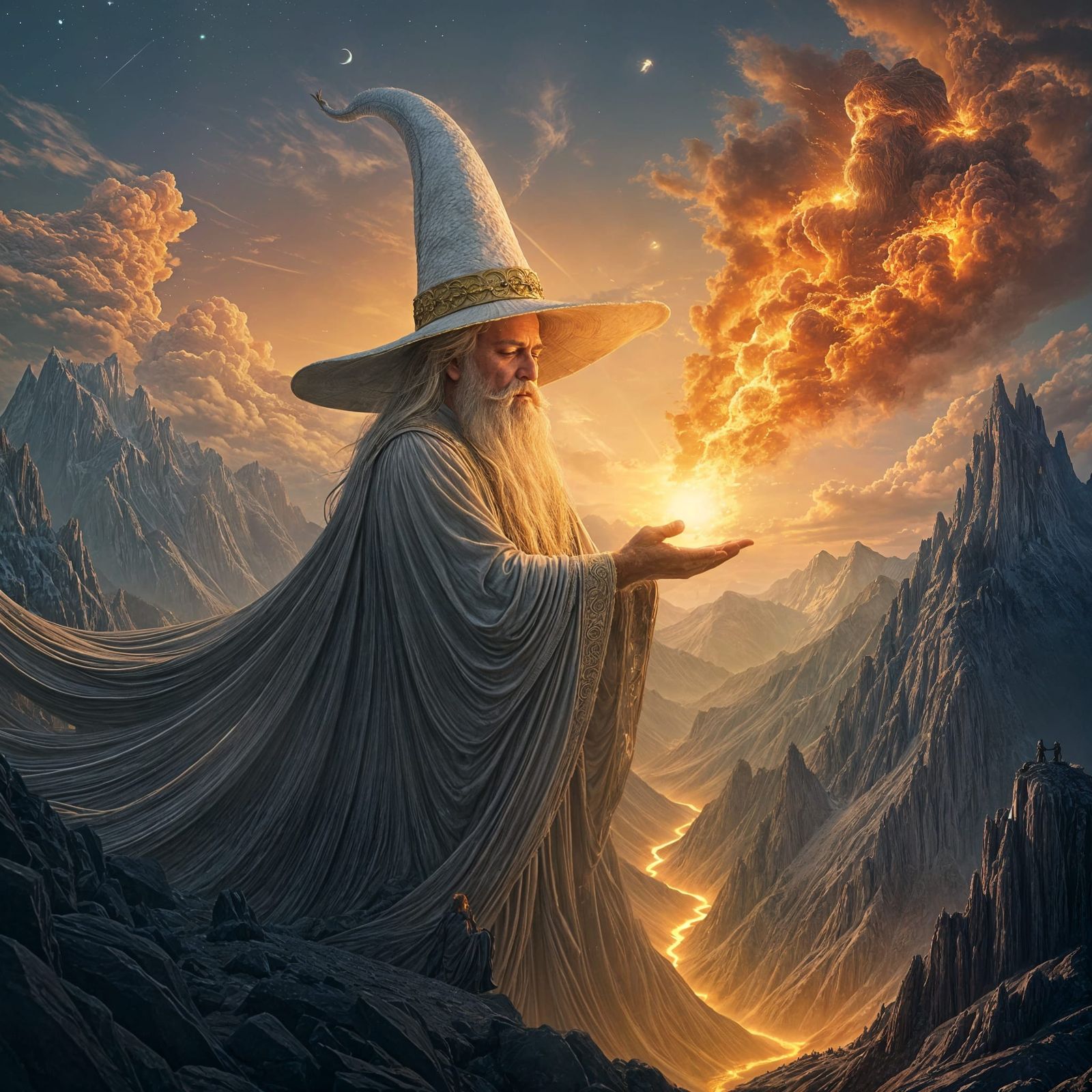 Colossal Wizard Transforms Landscape with Molten Gold