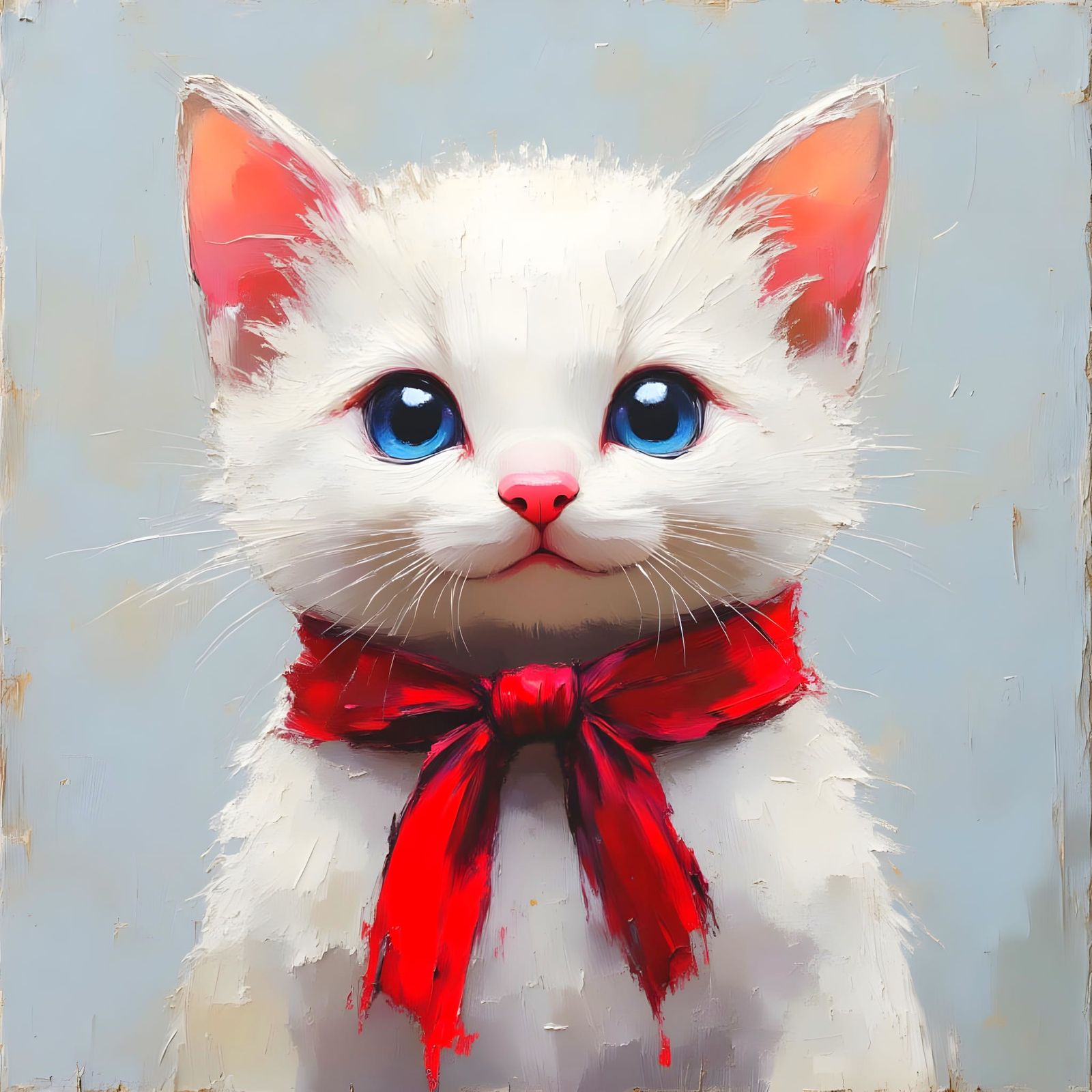 Cute Kitten with Bow Tie as Impasto Painting