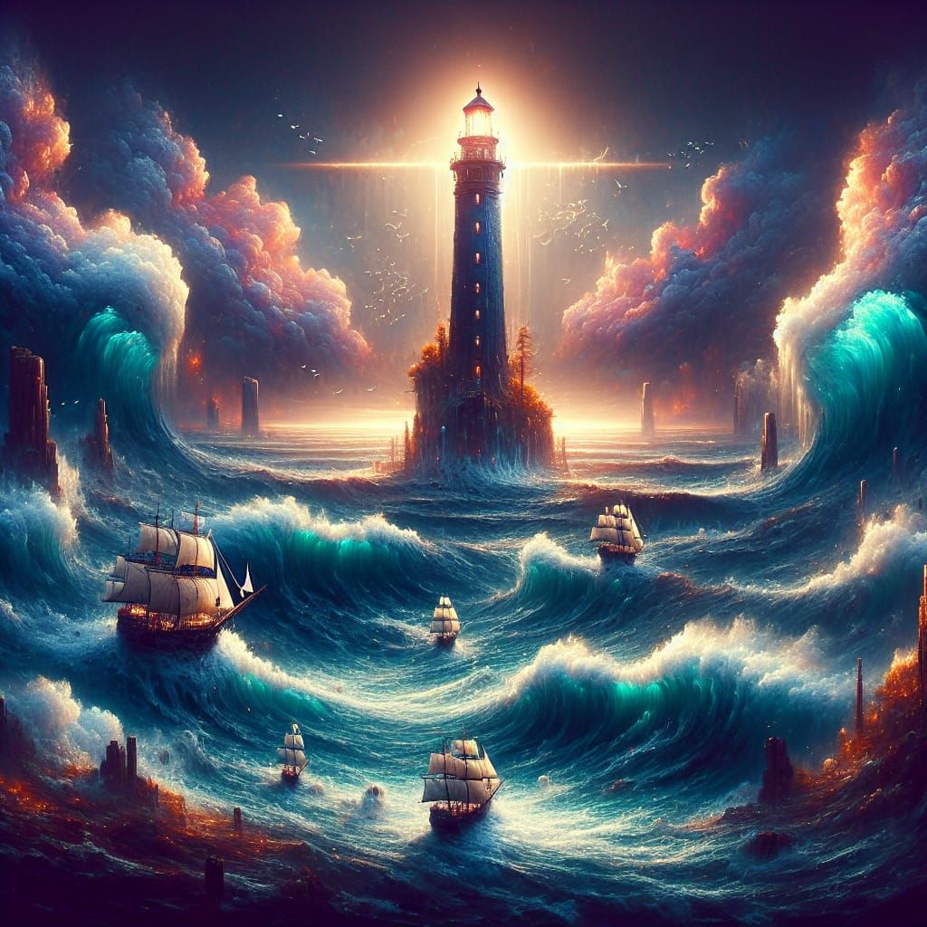 Lighthouse in Ocean Storm: Fantasy Concept Art