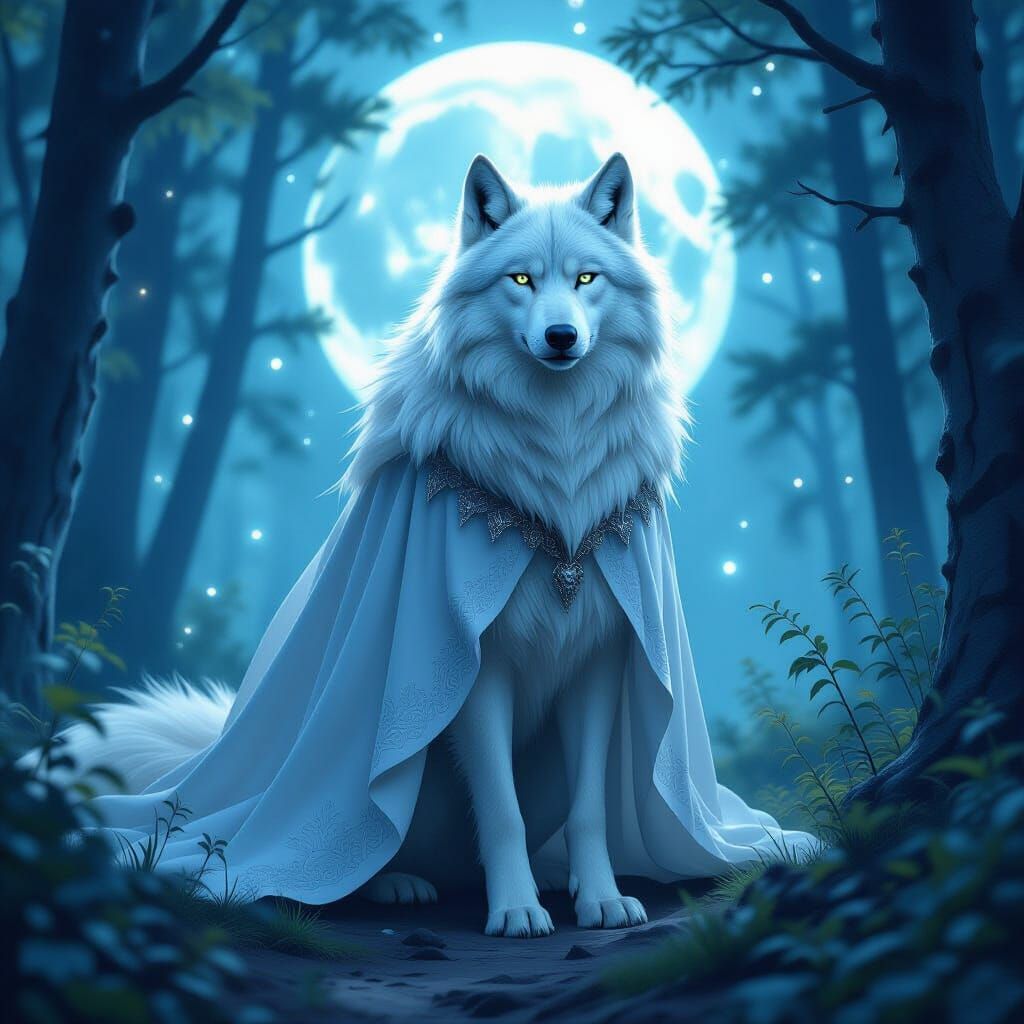 Celestial Dire Wolf Bathed in Ethereal Moonlight