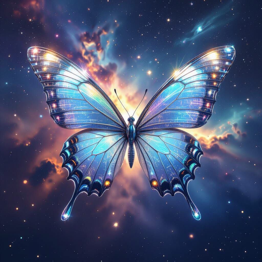 Silver Butterfly with Blade Wings in Galaxy