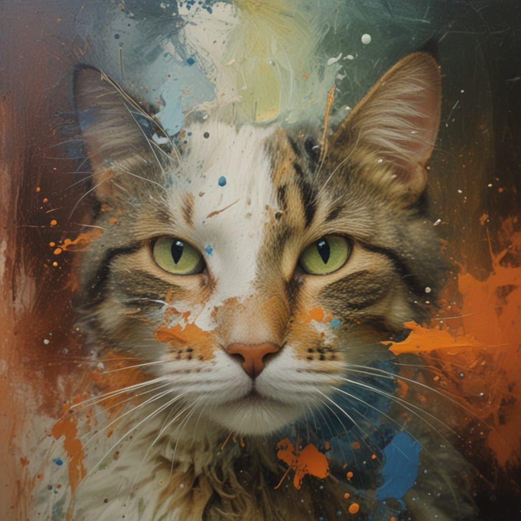 Vibrant Feline Portrait in Mixed Media