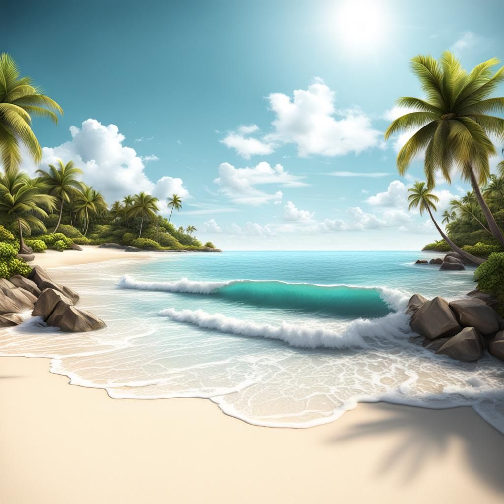 Tropical beach digital art 3D Ultra realistic
