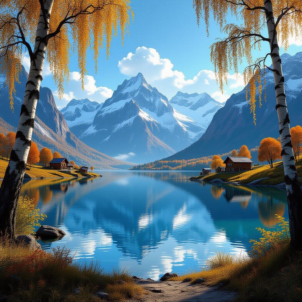 Serene Mountain Lake Landscape with Autumn Colors