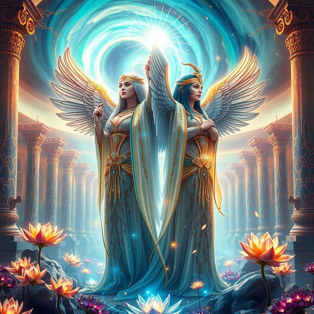 Mystical Goddesses Amidst Celestial Wonder